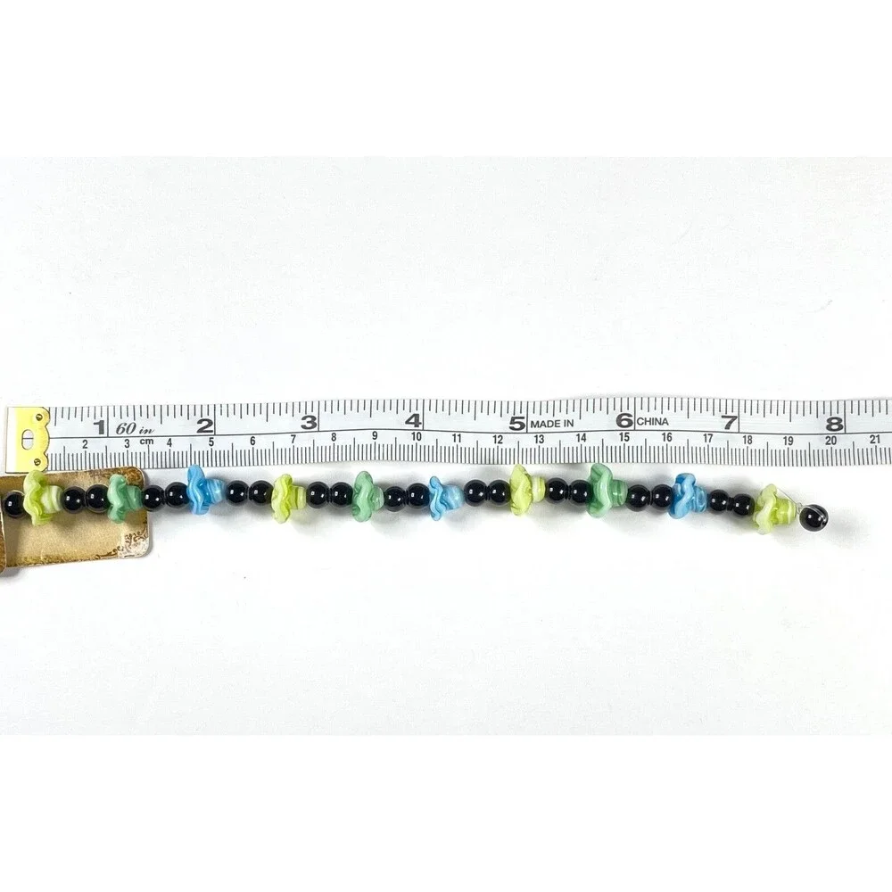 Bead Treasures Art Glass Beads Flower Jewelry Blue Green Iridescent Metallic Mix